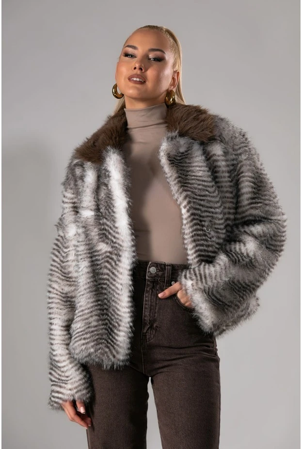 Γούνα animal print καφέ
