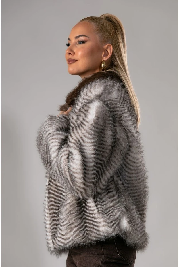 Γούνα animal print καφέ