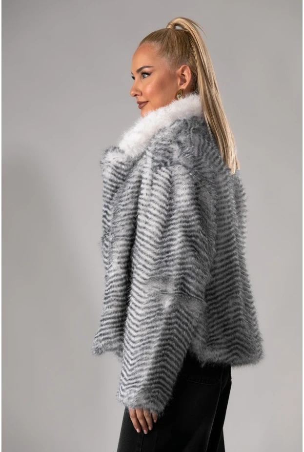 Γούνα animal print γκρι 