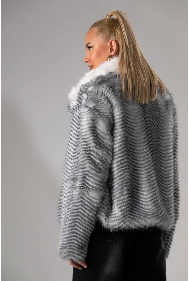 Γούνα animal print γκρι 