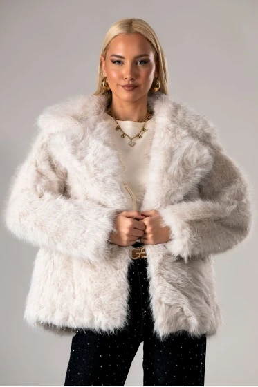 Γούνινο jacket με ιριδίζουσες λεπτομέρειες καφέ
