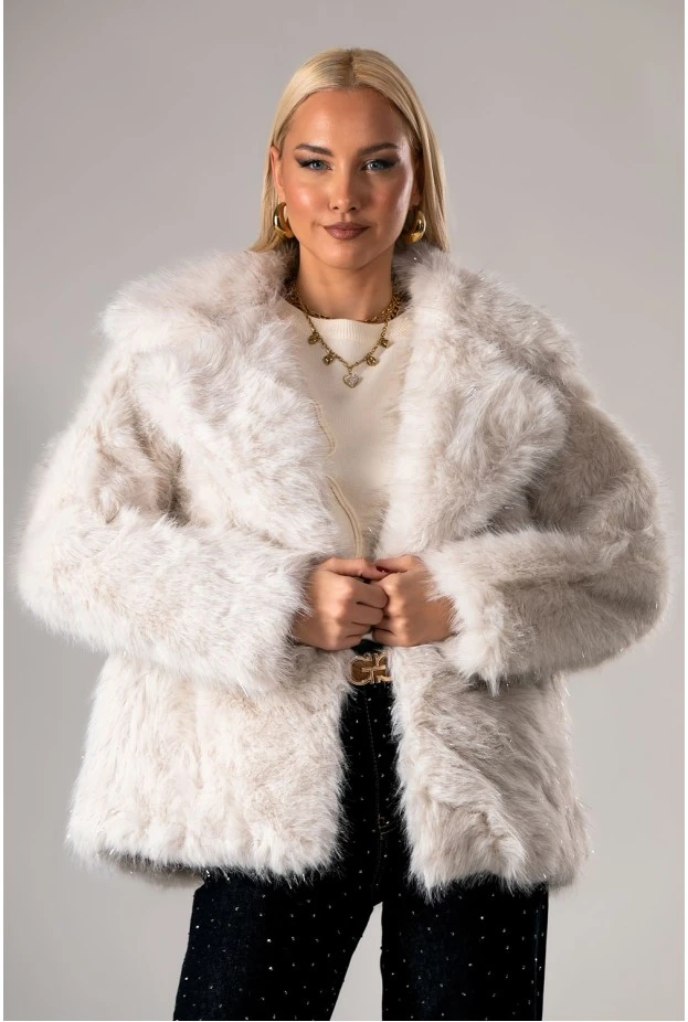 Γούνινο jacket με ιριδίζουσες λεπτομέρειες εκρού