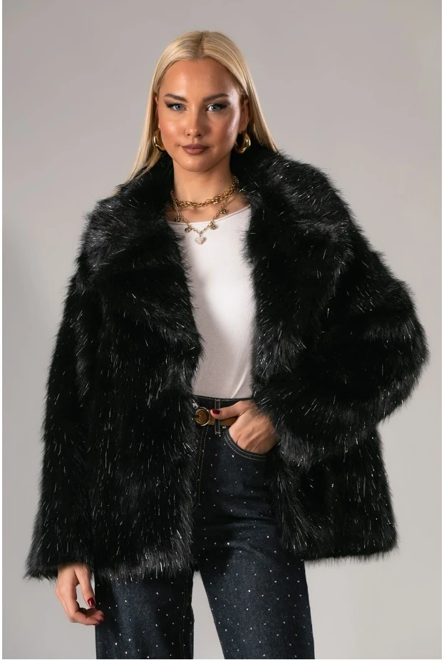 Γούνινο jacket με ιριδίζουσες λεπτομέρειες μαύρο