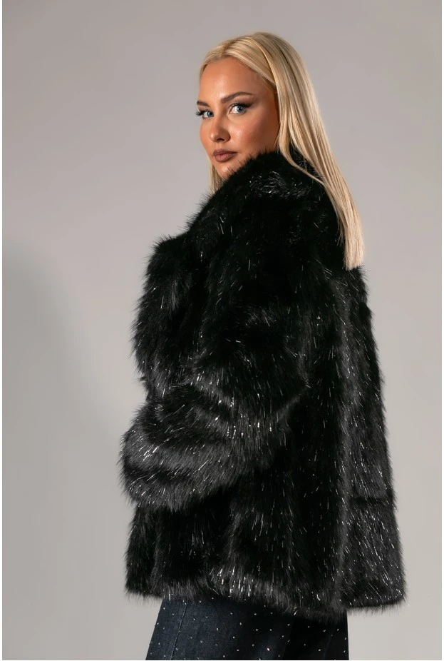 Γούνινο jacket με ιριδίζουσες λεπτομέρειες μαύρο