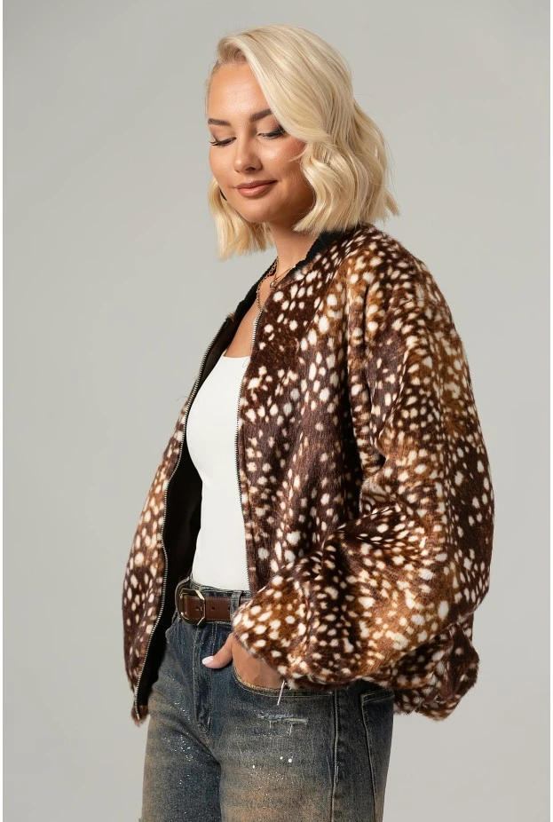 Jacket bomber animal print γούνινο καφέ