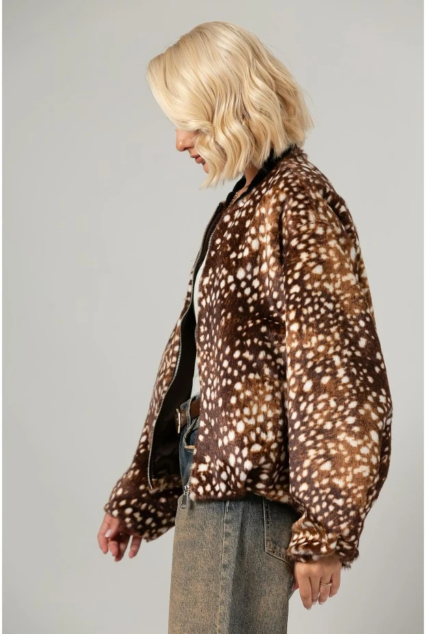 Jacket bomber animal print γούνινο καφέ