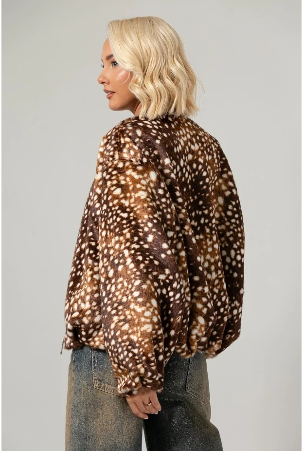 Jacket bomber animal print γούνινο καφέ