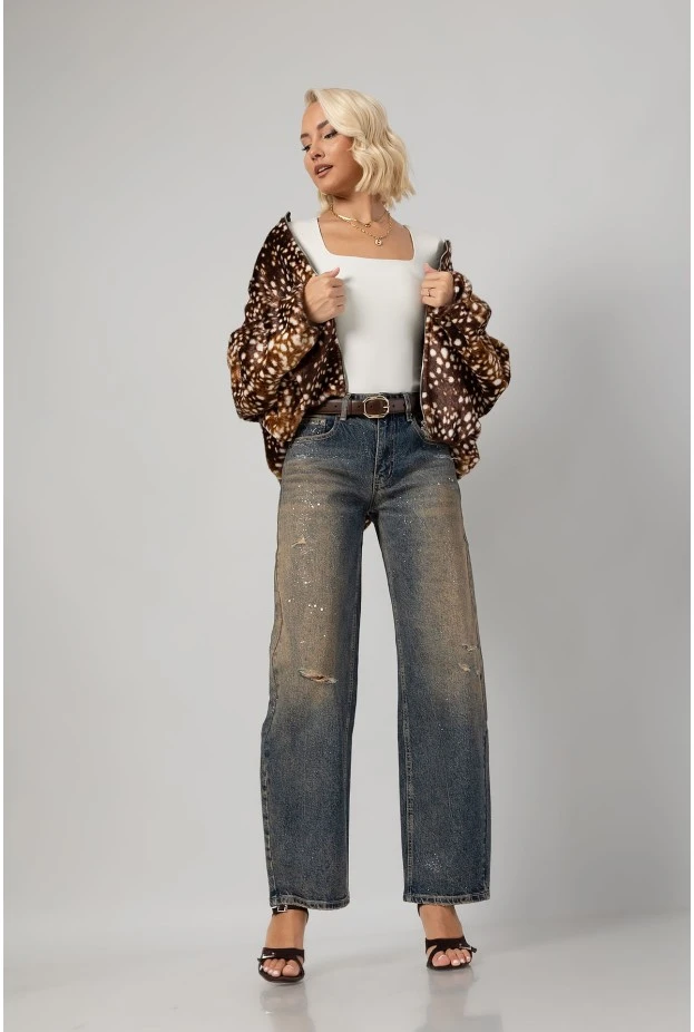 Jacket bomber animal print γούνινο καφέ