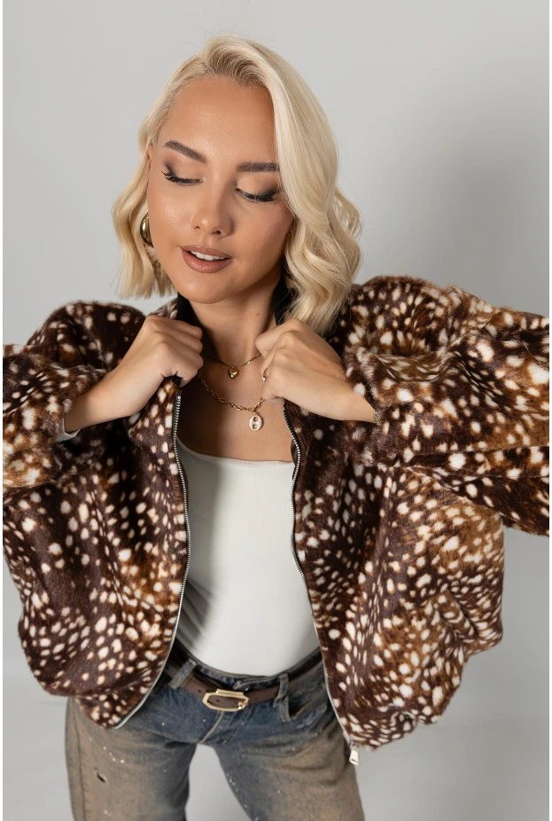 Jacket bomber animal print γούνινο καφέ