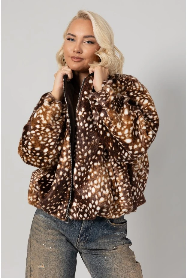 Jacket bomber animal print γούνινο καφέ