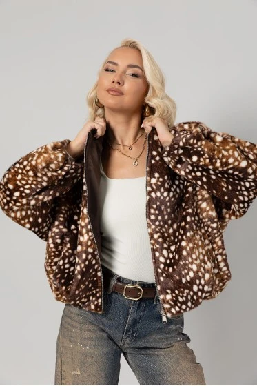 Jacket bomber animal print γούνινο καφέ