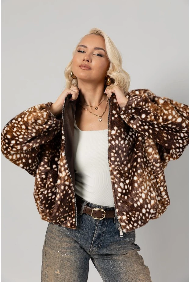 Jacket bomber animal print γούνινο καφέ