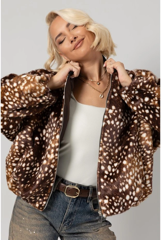 Jacket bomber animal print γούνινο καφέ