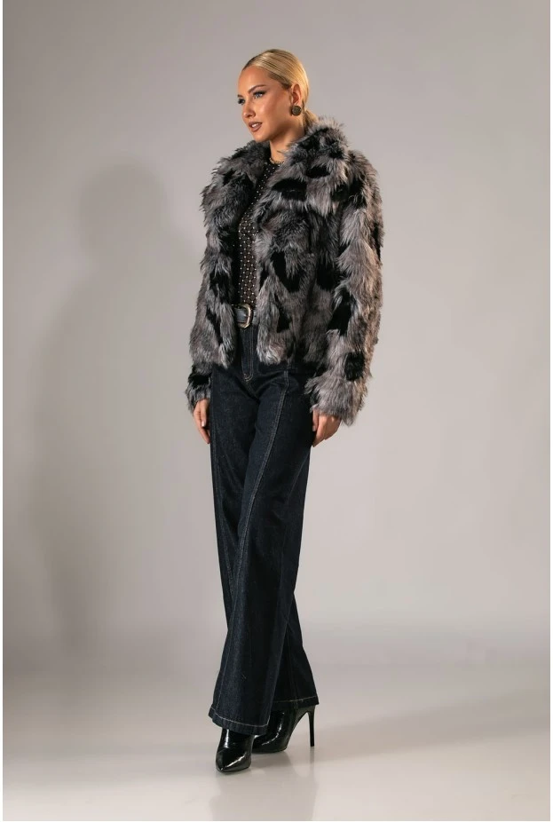 Γούνινο jacket cow print γκρι-μαύρο