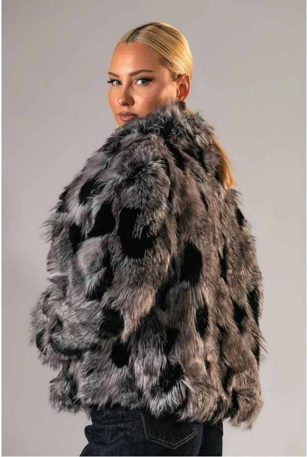 Γούνινο jacket cow print γκρι-μαύρο