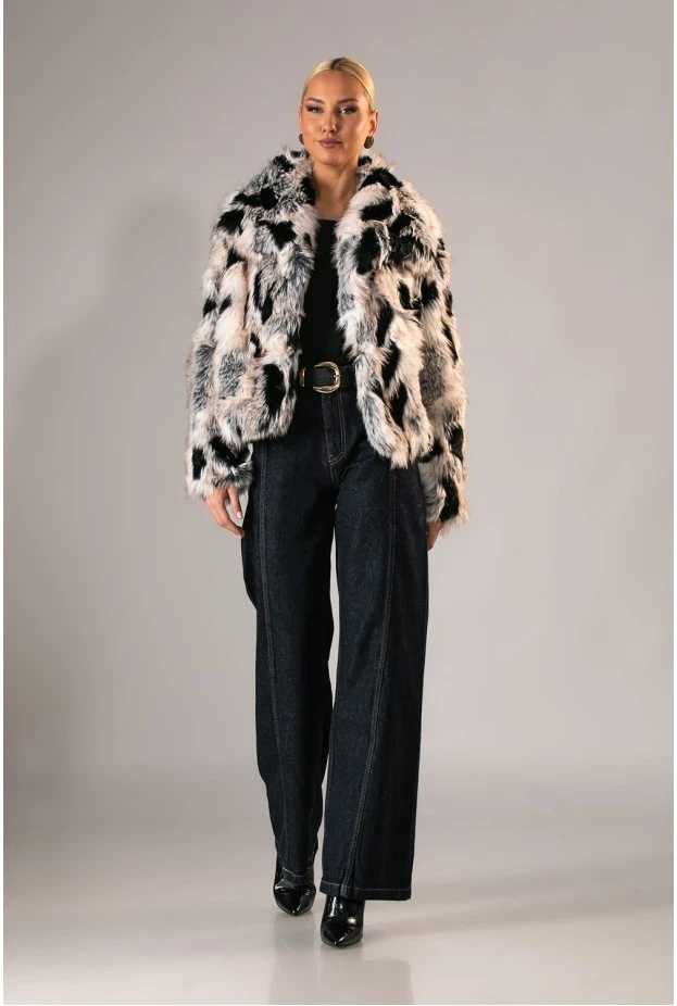 Γούνινο jacket cow print εκρού-μαύρο