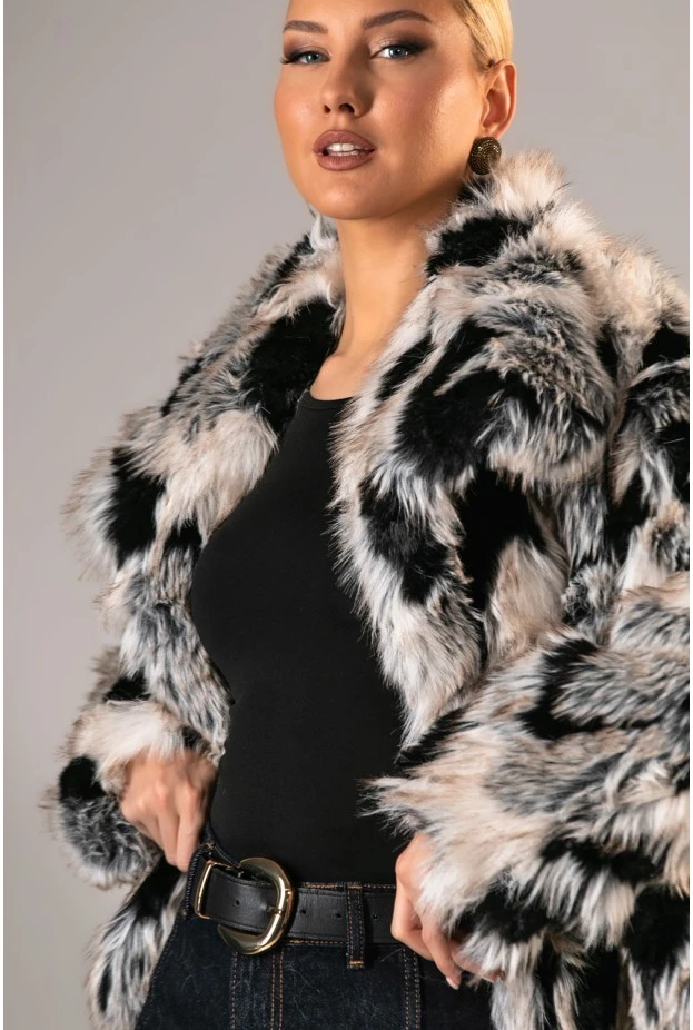 Γούνινο jacket cow print εκρού-μαύρο