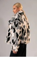 Γούνινο jacket cow print εκρού-μαύρο