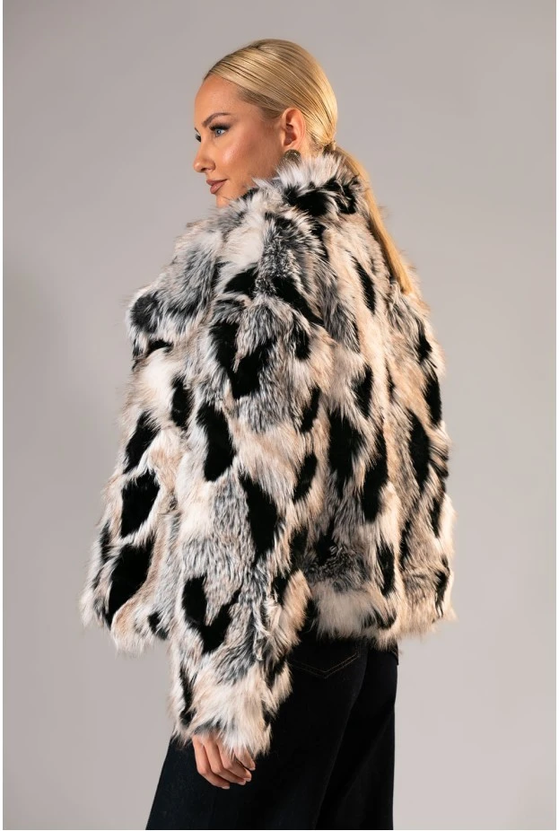 Γούνινο jacket cow print εκρού-μαύρο