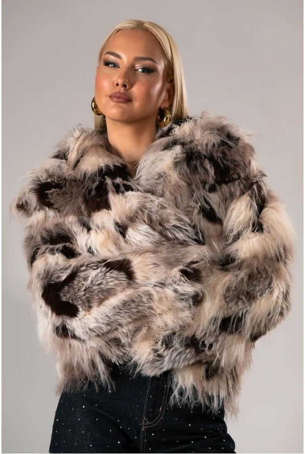 Γούνινο jacket cow print μπεζ-καφέ