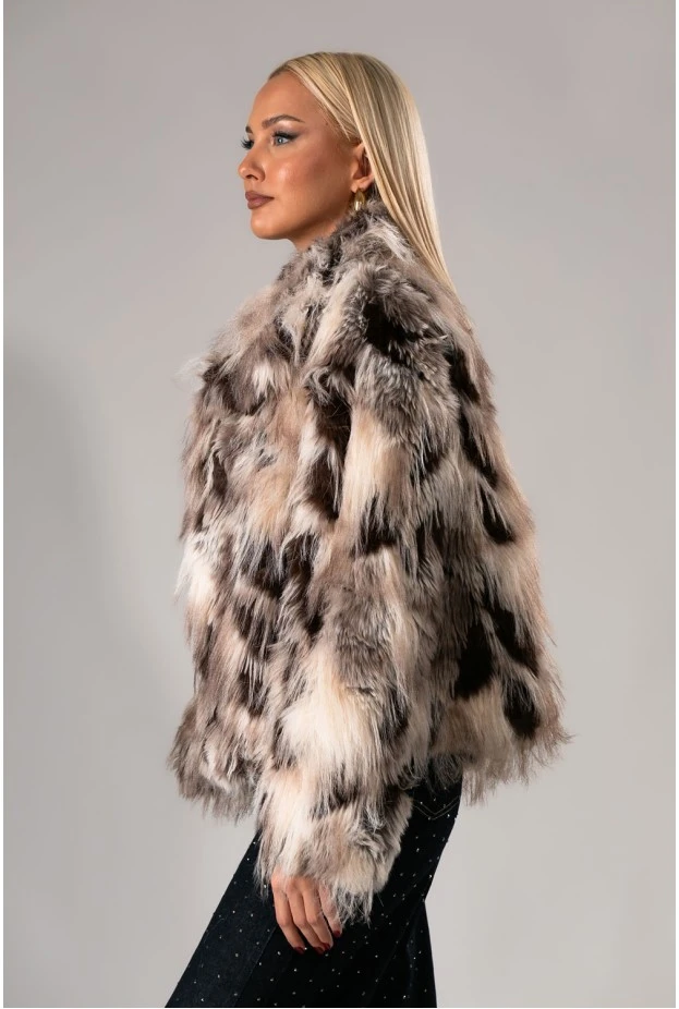 Γούνινο jacket cow print μπεζ-καφέ