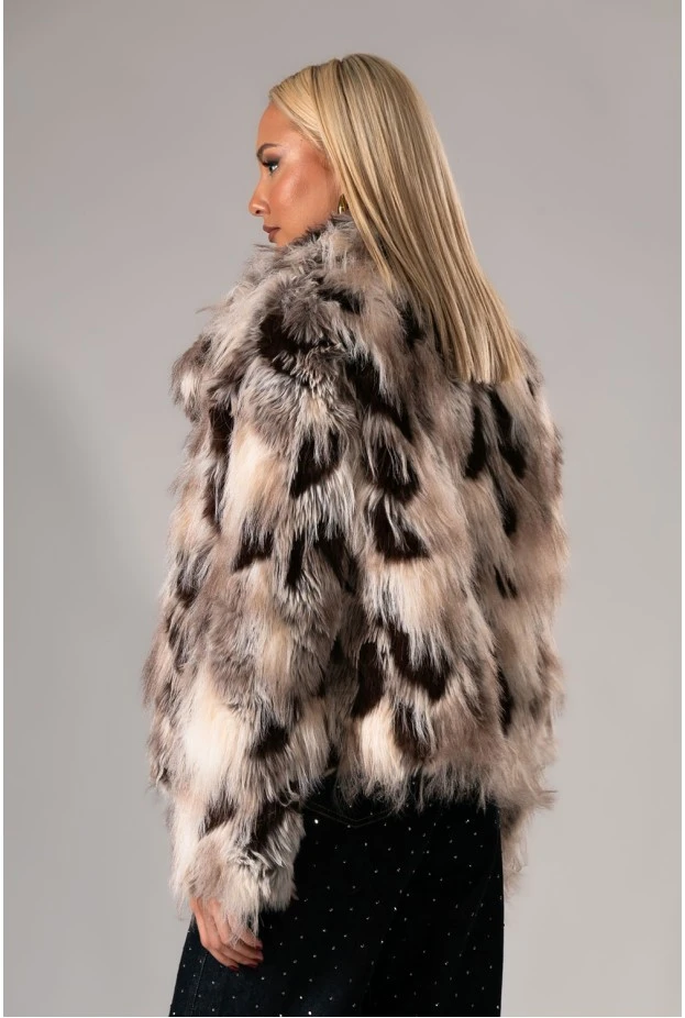 Γούνινο jacket cow print μπεζ-καφέ