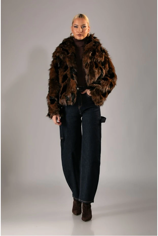 Γούνινο jacket cow print καφέ-μαύρο
