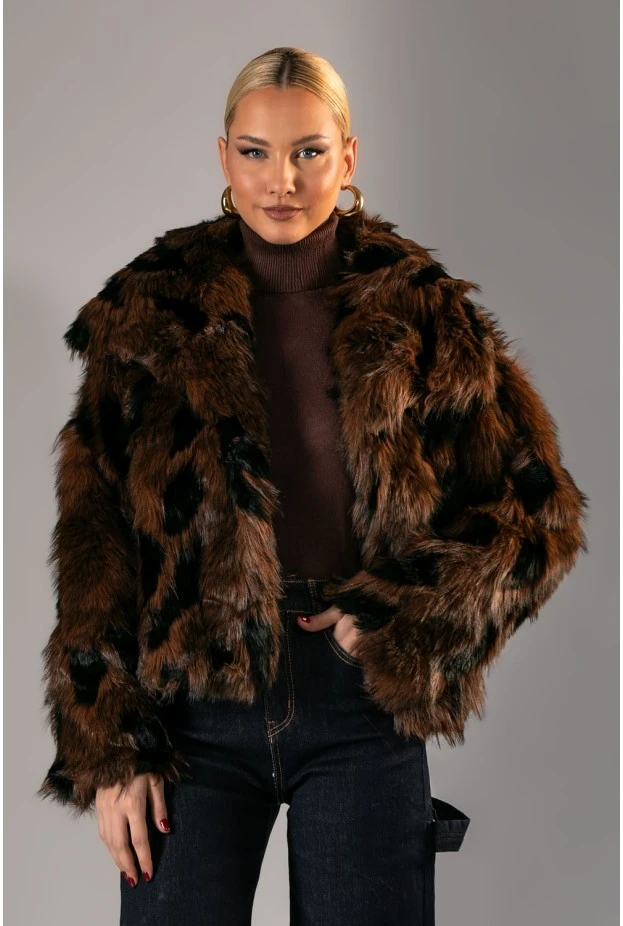 Γούνινο jacket cow print καφέ-μαύρο