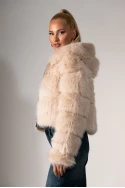 Γούνινο cropped jacket με κουκούλα μπεζ