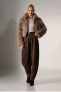 Γούνινο cropped jacket με κουκούλα πούρο