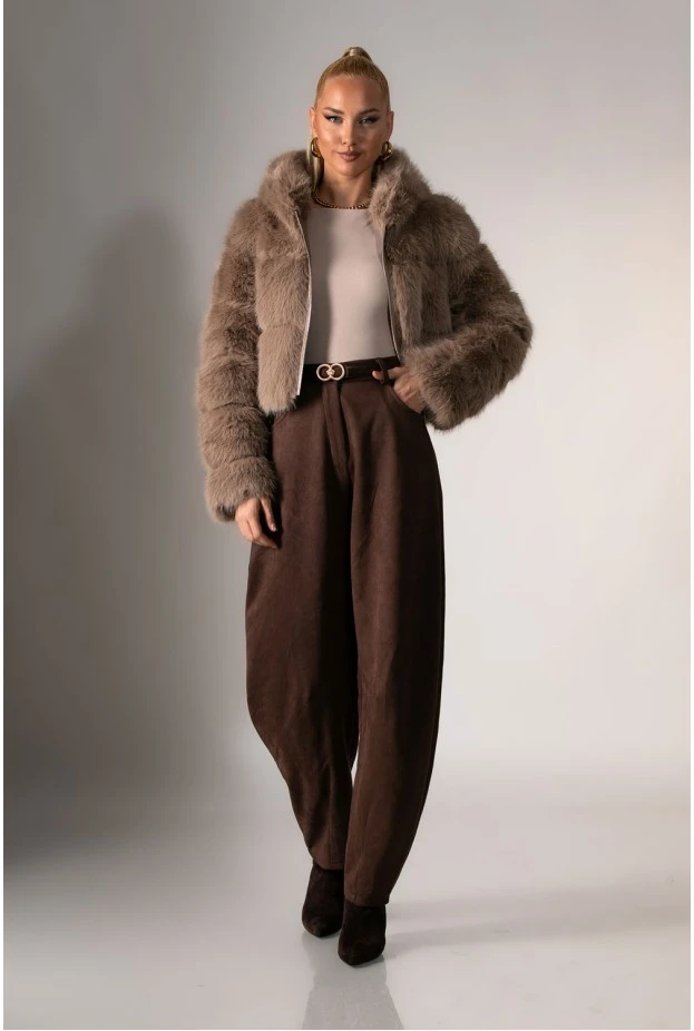 Γούνινο cropped jacket με κουκούλα πούρο