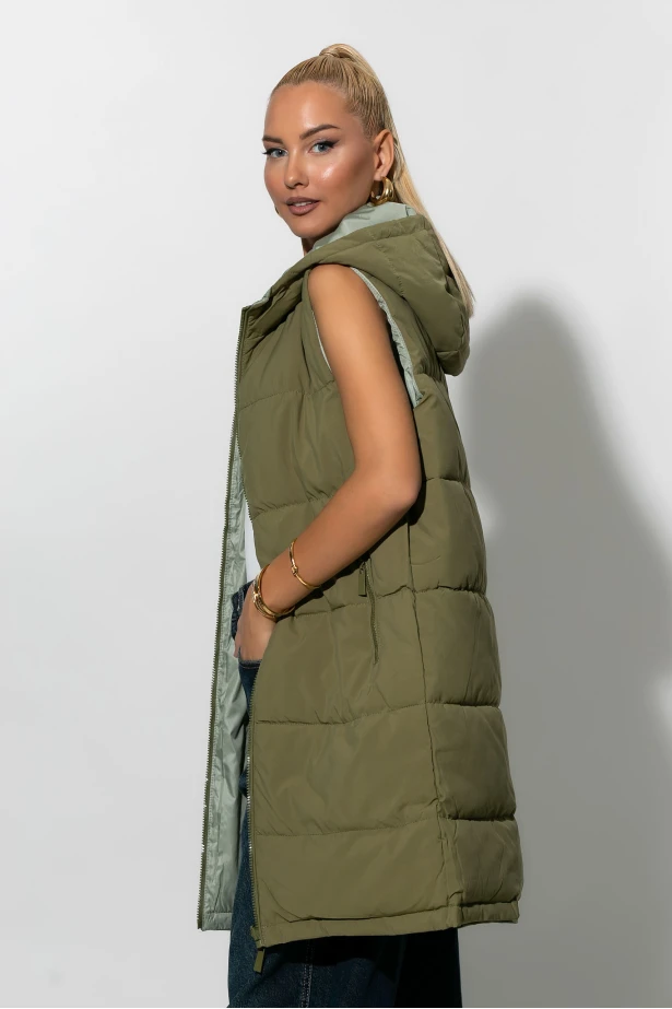 Puffer μπουφάν αμάνικο double face χακί