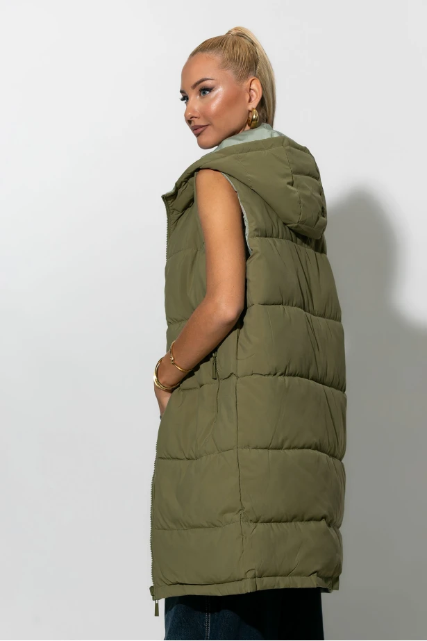 Puffer μπουφάν αμάνικο double face χακί