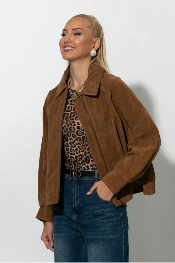 Jacket σουεντ με φερμουάρ ταμπά