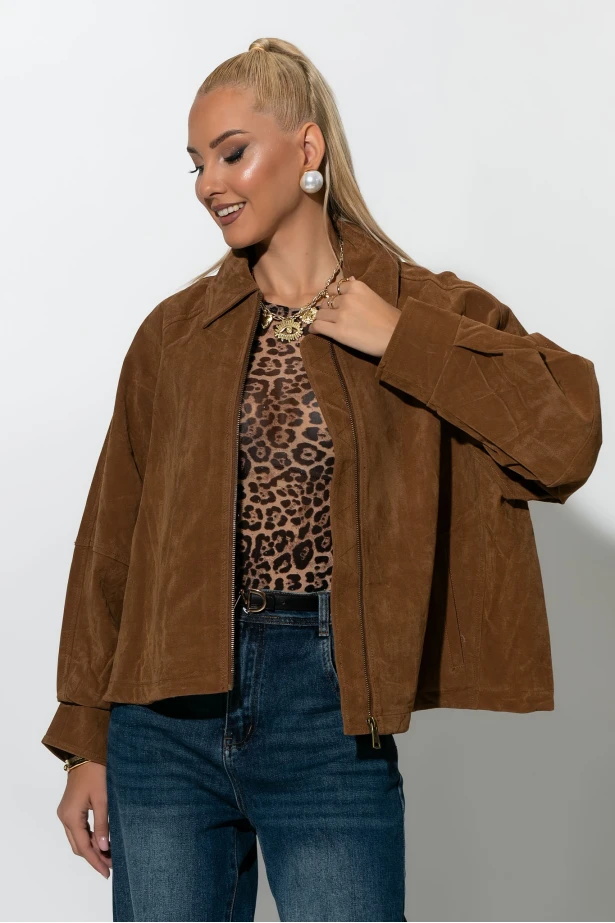 Jacket σουεντ με φερμουάρ ταμπά