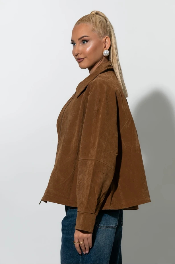 Jacket σουεντ με φερμουάρ ταμπά