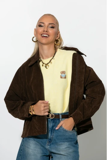 Jacket σουεντ με φερμουάρ ταμπά