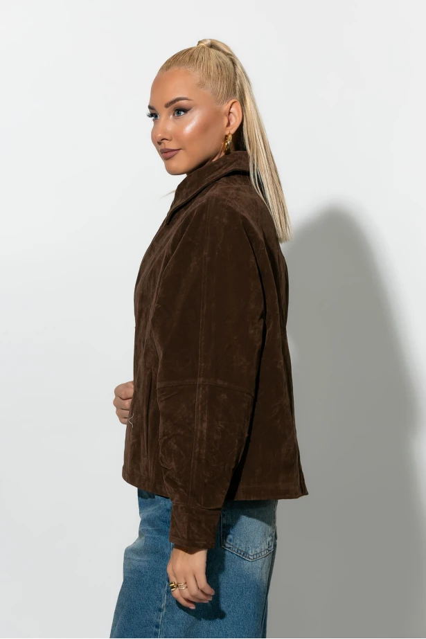 Jacket σουεντ με φερμουάρ καφέ