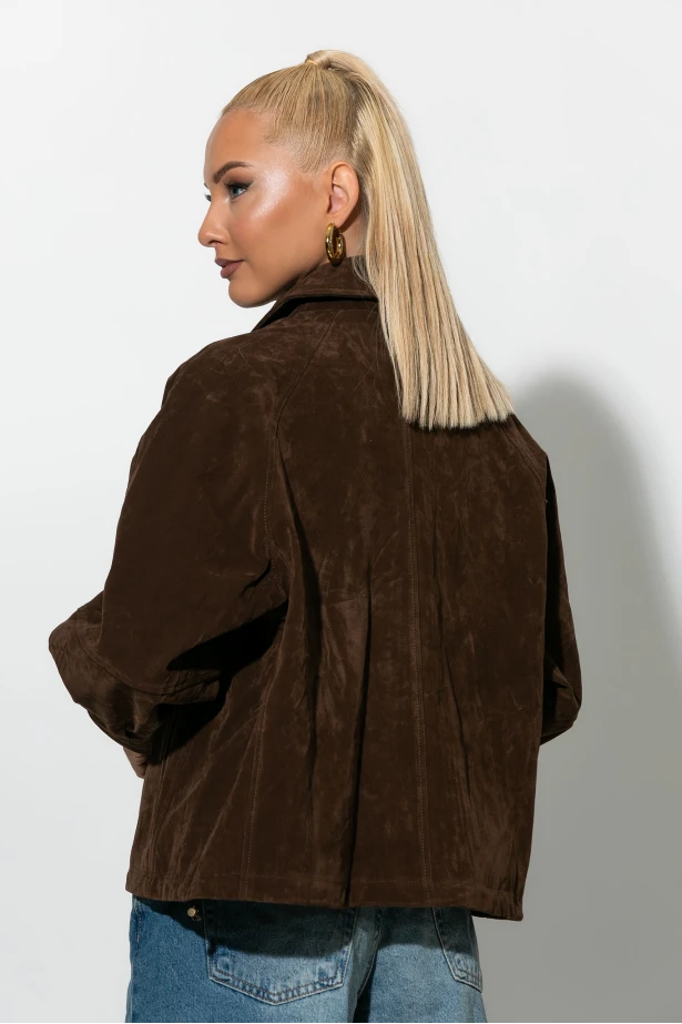Jacket σουεντ με φερμουάρ καφέ