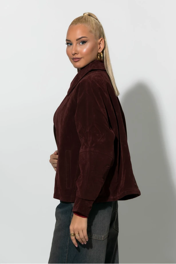 Jacket σουεντ με φερμουάρ μπορντό