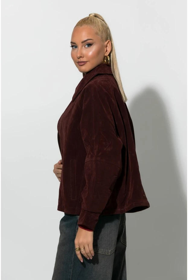 Jacket σουεντ με φερμουάρ μπορντό
