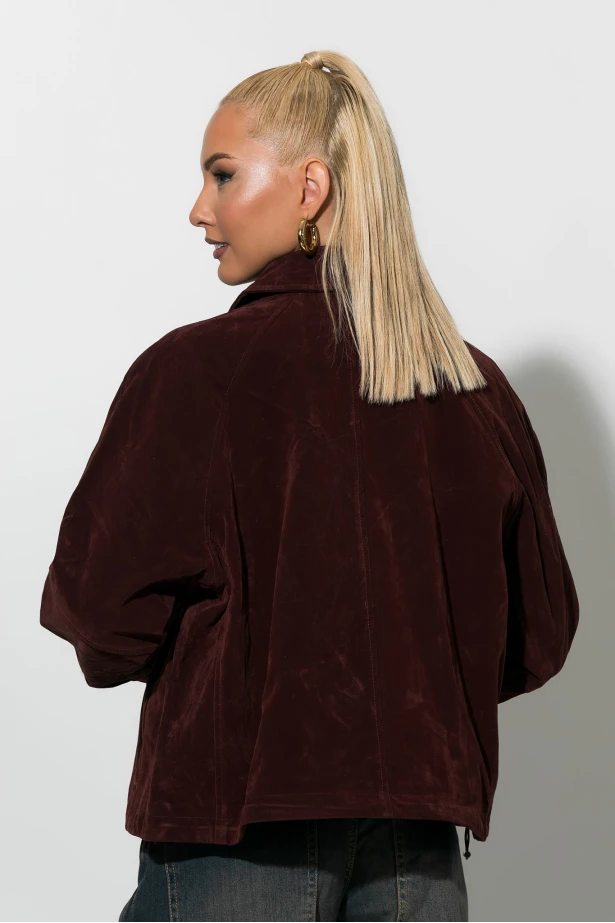 Jacket σουεντ με φερμουάρ μπορντό