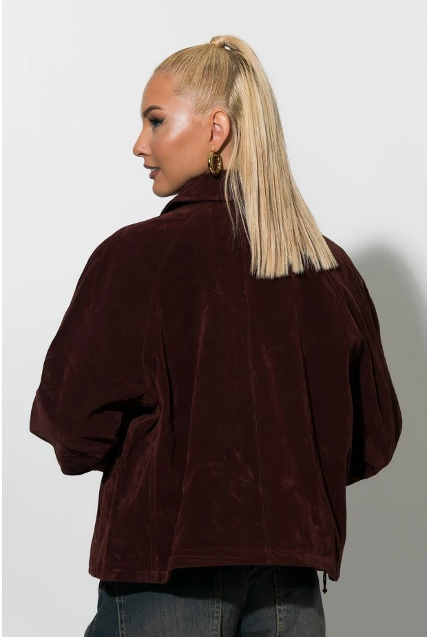 Jacket σουεντ με φερμουάρ μπορντό
