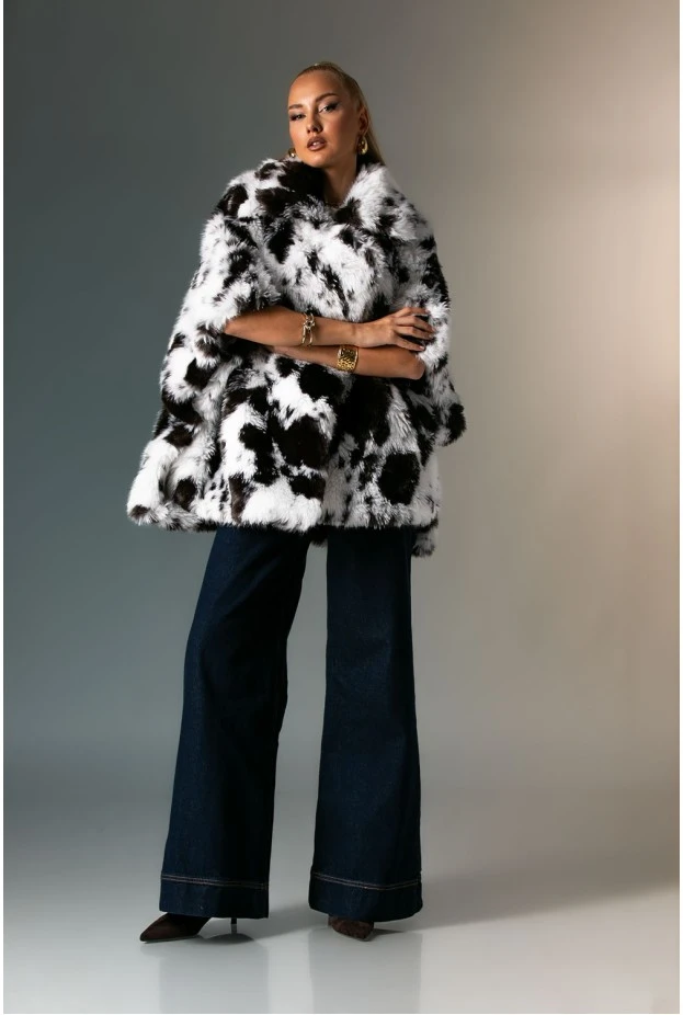 Γούνινη κάπα cow print καφέ