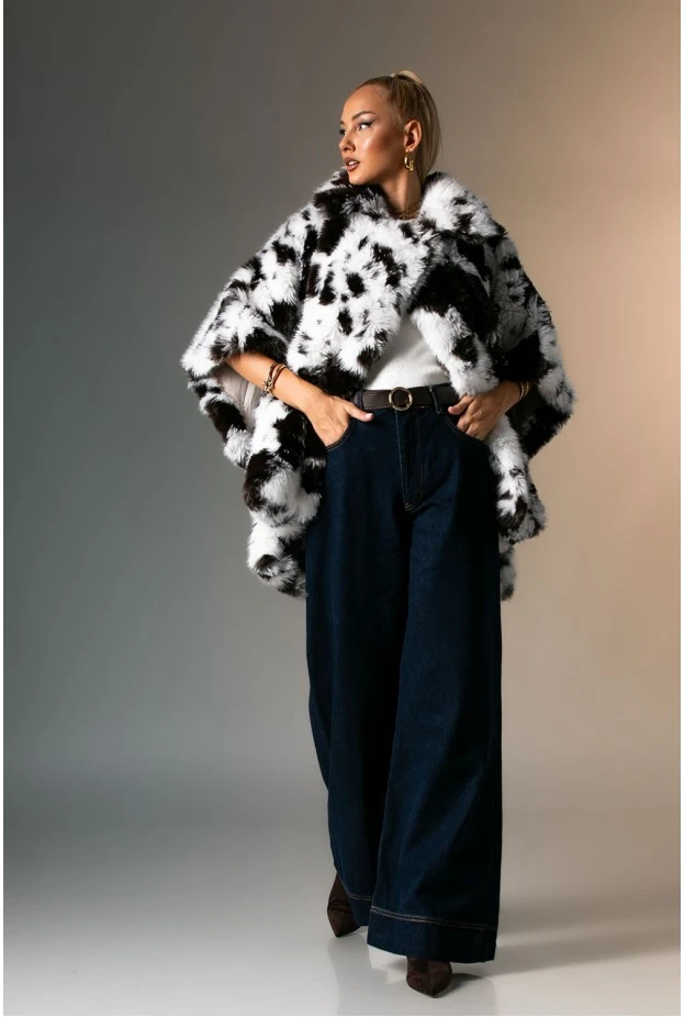 Γούνινη κάπα cow print καφέ