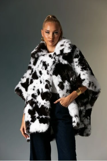 Γούνινη κάπα cow print καφέ