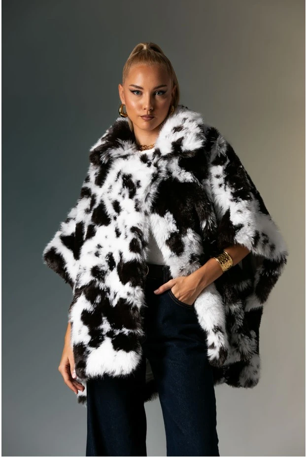 Γούνινη κάπα cow print καφέ