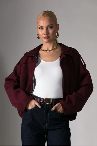 Jacket σουέντ balloon μπορντό