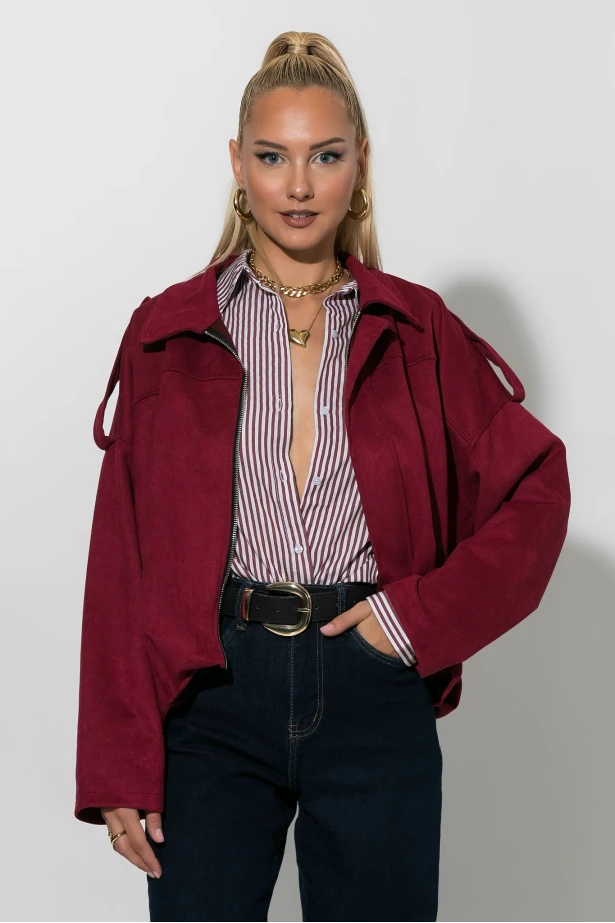 Jacket σουέντ balloon μπορντό