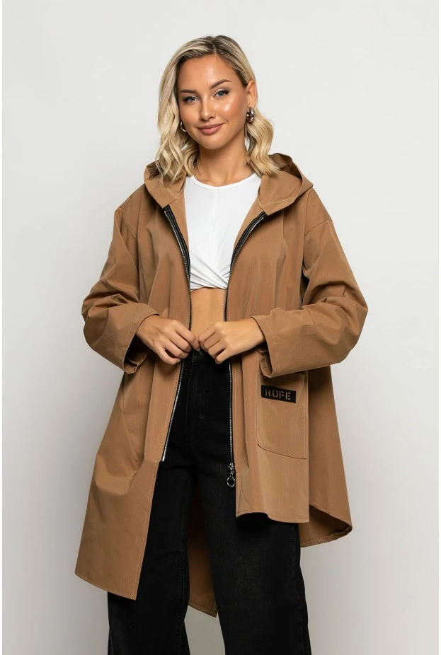 Oversized ασύμμετρη ζακέτα με κουκούλα ταμπά